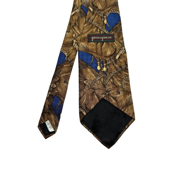Field & Stream Brown & Blue Dog Print Silk Necktie - Picture 3 of 6